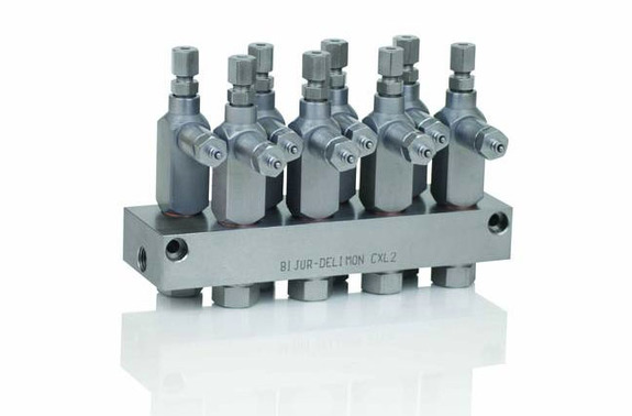 Bijur Delimon CXL2 Injectors & Manifolds (shown assembled)